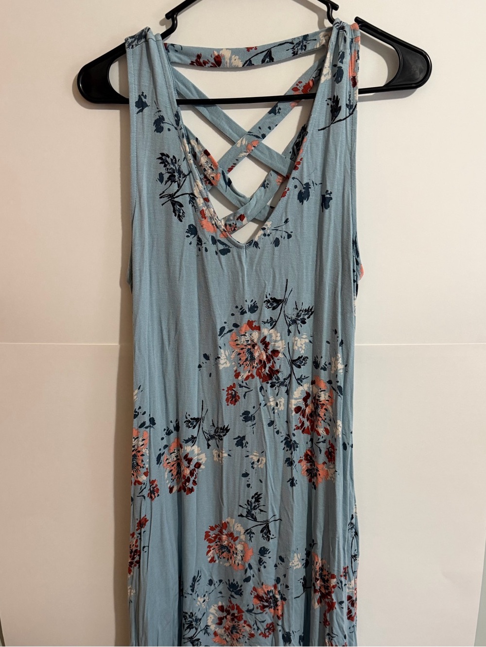 Maurices Light Blue Floral Crisscross Back Knee Length Dress